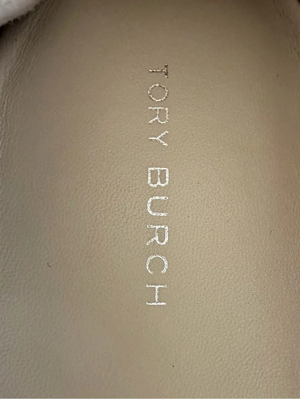Tory Burch Minnie Travel Ballet Flats Beige Leather Crystal Pave Logo